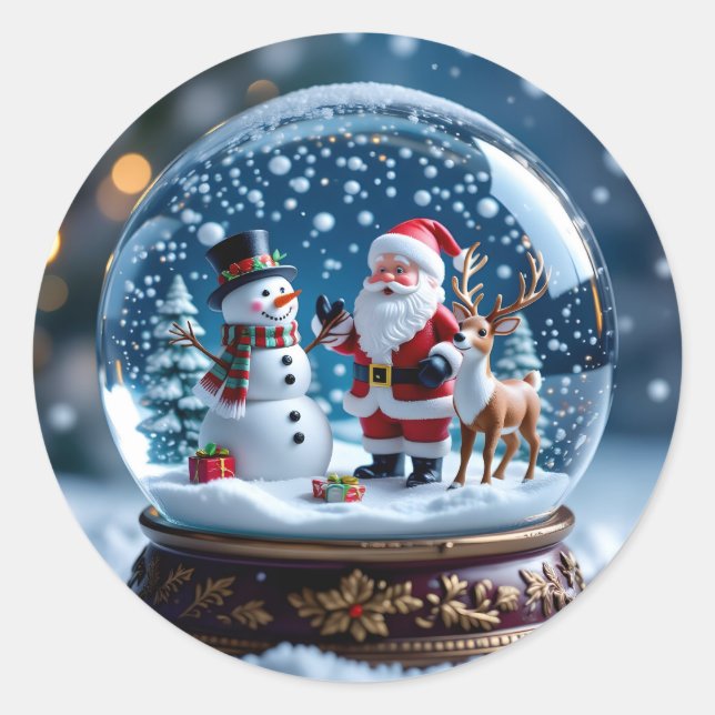 Sticker Rond Snow globe with Santa and Reindeer (Devant)