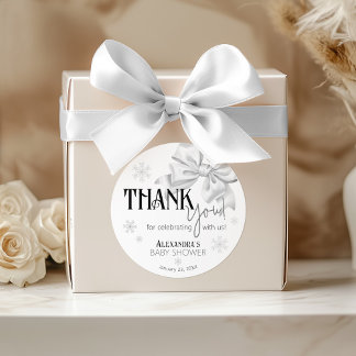 Sticker Rond Snow In Love White Bow Baby Shower Winter Favor