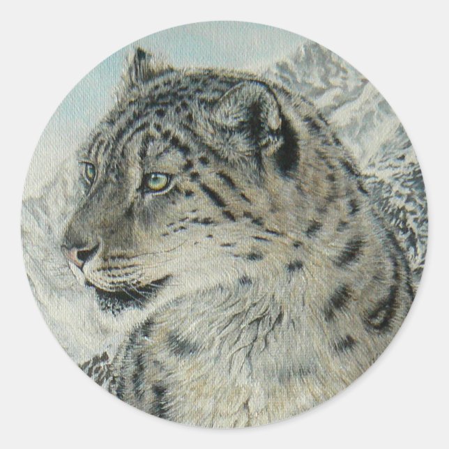 Sticker Rond Snow Leopard du sommet King (Devant)