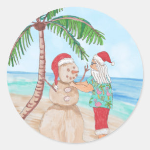 Sticker Rond Snowbird Père Noël et Sandy Snowman