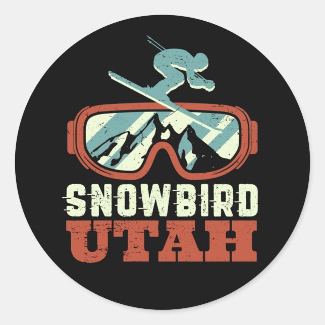 Sticker Rond Snowbird Utah Station de ski Rétro Ski Snowboard (Devant)