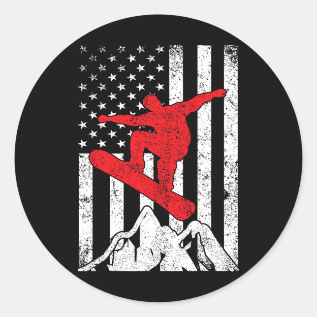 Sticker Rond Snowboard American Flag Patriotique Snowboard Win (Devant)