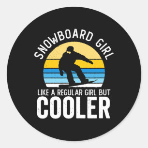 Sticker Rond Snowboard Girl Glacière Drôle Sunset Vintage Snowb