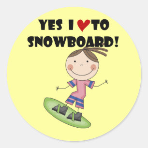 Sticker Rond Snowboard Girl Tshirts et cadeaux
