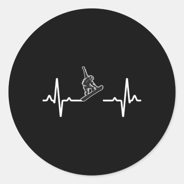Sticker Rond Snowboard Heartbeat Snowboarder Freestyle Snow Mou (Devant)