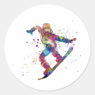 Sticker Rond Snowboard in watercolor