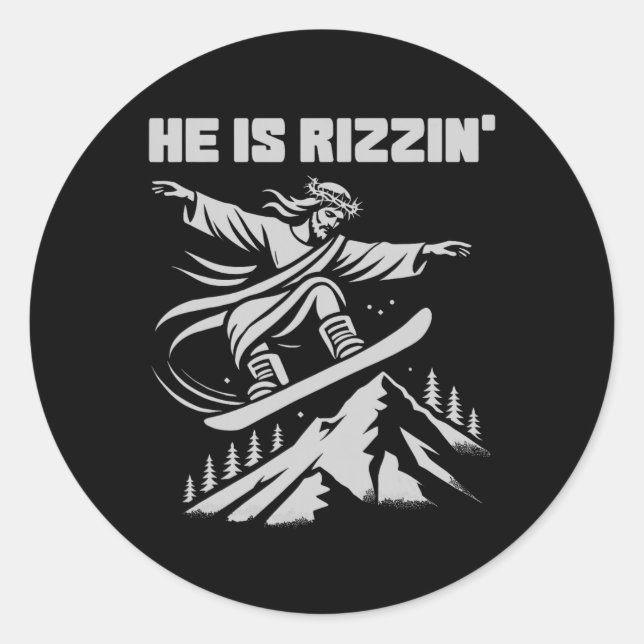 Sticker Rond Snowboard Jesus Christ Snowboard Rizzin' Neige C (Devant)