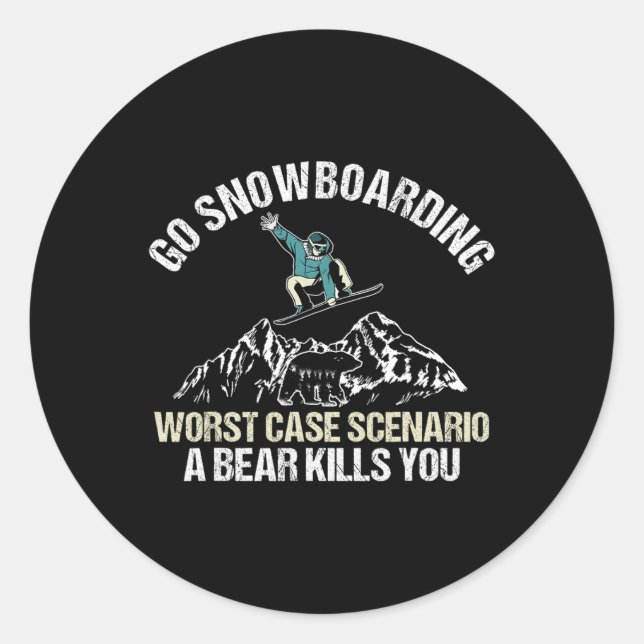 Sticker Rond Snowboard Joueur Snowboard Ours Hiver Sport (Devant)