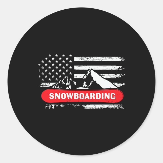 Sticker Rond Snowboard Mountain Avec Drapeau Américain Design - (Devant)