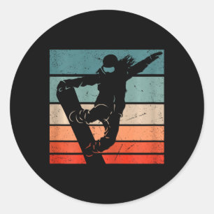 Sticker Rond Snowboard Mountains Ski Slope Retro Snowboard