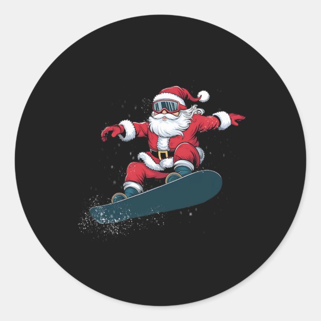 Sticker Rond Snowboard Noël Père Noël Snowboard Snowboard Snowb (Devant)