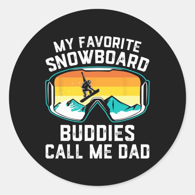 Sticker Rond Snowboard Papa Fête des pères cadeau Snowboard Lov (Devant)
