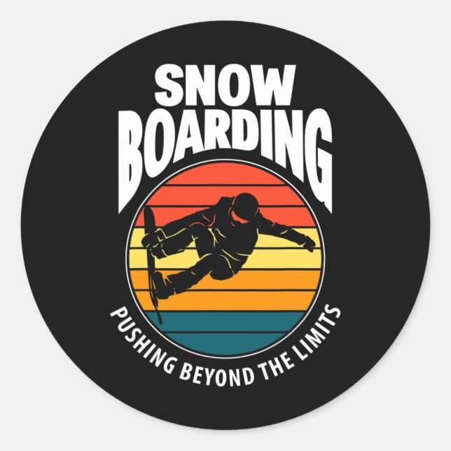 Sticker Rond Snowboard Poussant Au-Delà Des Limites Drôle Neige (Devant)