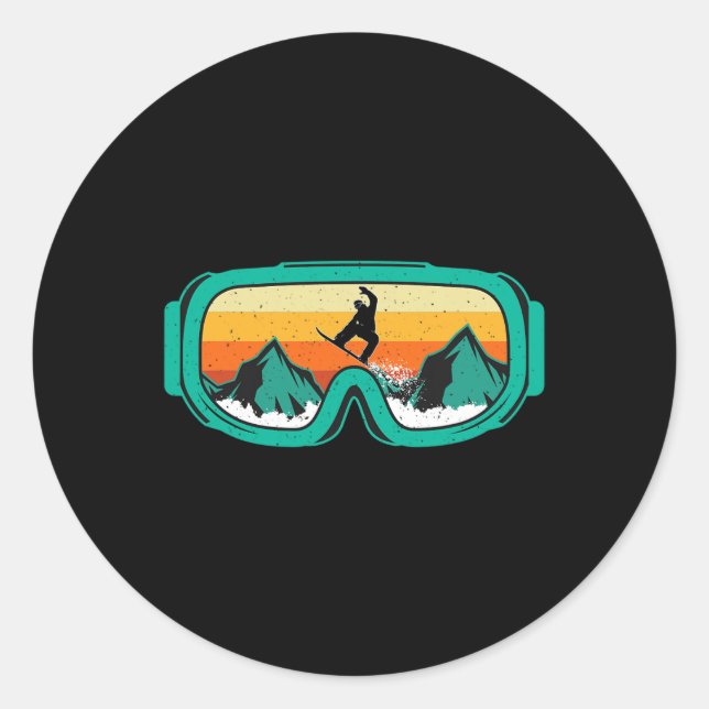 Sticker Rond Snowboard - Retro Goggings Wintersports Lover Snow (Devant)