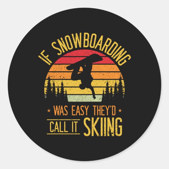 Sticker Rond Snowboard Retro Ski Sur Snowboard Snowboarder (Devant)