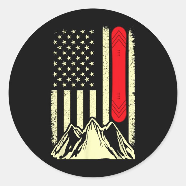 Sticker Rond Snowboard Ski Snowboard Drapeau américain Snowbo (Devant)