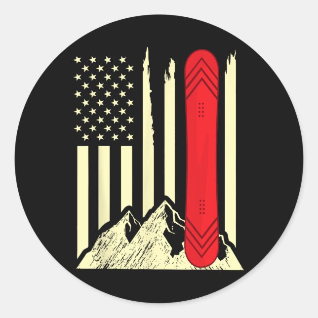 Sticker Rond Snowboard Ski Snowboard Drapeau américain Snowbo (Devant)