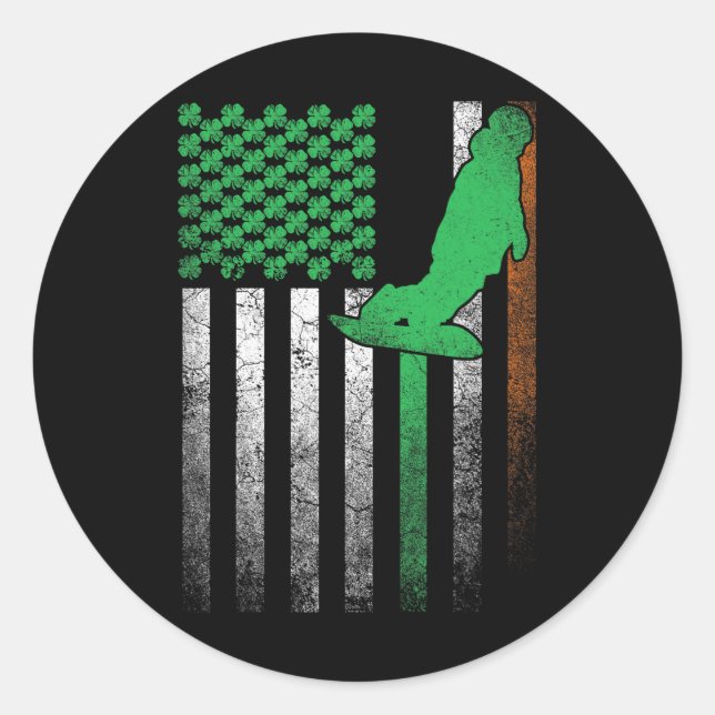 Sticker Rond Snowboard Snow Ski Irlandais Drapeau Américain St  (Devant)