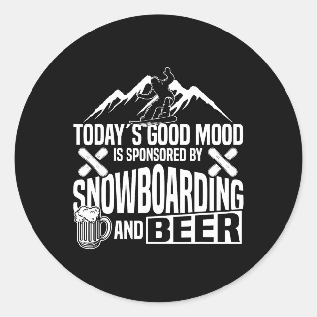 Sticker Rond Snowboard Snowboard Bière La bonne humeur d'aujour (Devant)