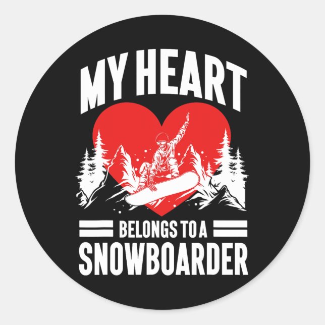 Sticker Rond Snowboard Snowboard Girlfriend Femme Mon coeur (Devant)