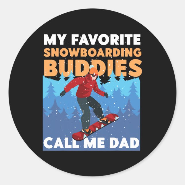 Sticker Rond Snowboard Snowboard Papa Père Ma neige préférée (Devant)