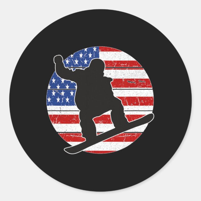 Sticker Rond Snowboard Snowboard Snowboard Etats-Unis Drapeau A (Devant)