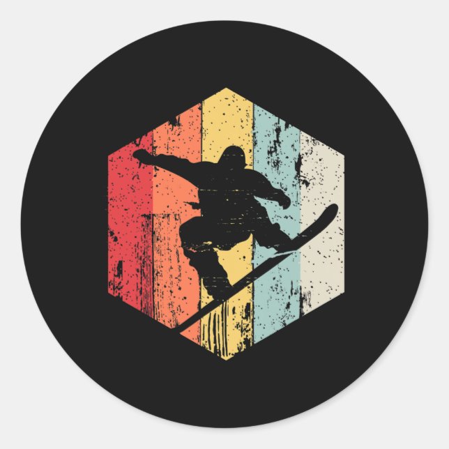 Sticker Rond Snowboard Style Rétro Snowboardeur (Devant)