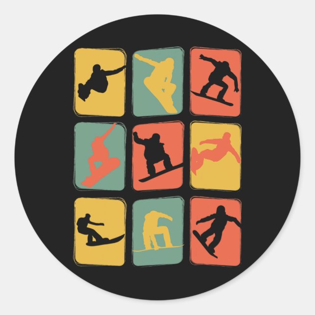 Sticker Rond Snowboard Vintage Retro Snowboard (Devant)