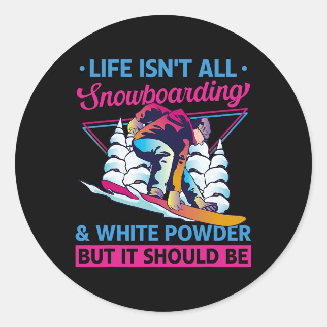 Sticker Rond Snowboard White Powder Retro 90s 80s Snowboard (Devant)