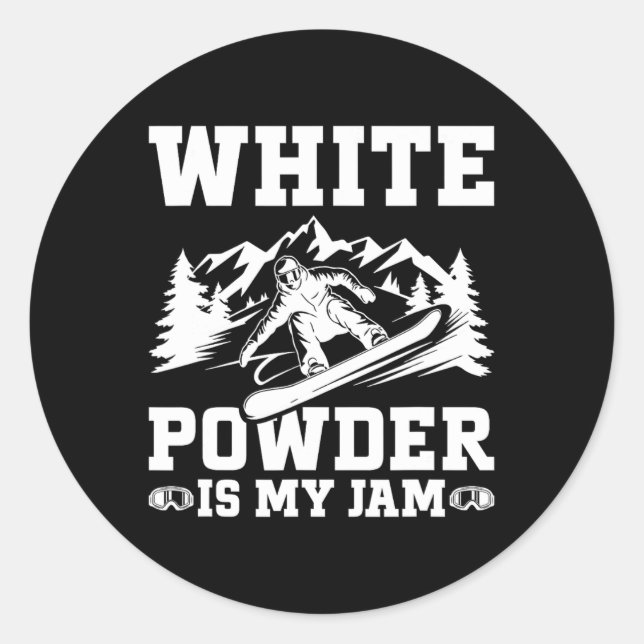 Sticker Rond Snowboard White Powder Snow Winter Snowboard (Devant)