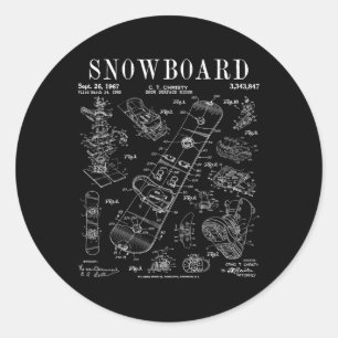 Sticker Rond Snowboard Winter Snowboard Vintage brevet Drawi
