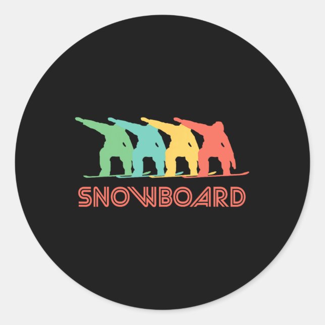 Sticker Rond Snowboarder Retro Pop Art Snowboard Graphique (Devant)