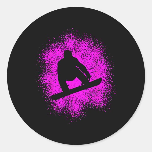 Sticker Rond Snowboardeur Snowboard Femmes Hommes (Devant)