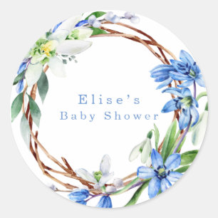Sticker Rond Snowdrops et Scilla Spring Floral Boy Baby shower