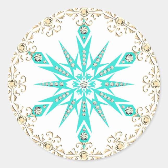 Sticker Rond Snowflake diamant blanc turquoise du milieu du siè (Devant)