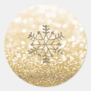 Sticker Rond Snowflake hiver Romantique Glitterie brillant or