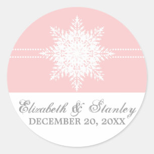 Sticker Rond Snowflake mariage d'hiver rose Enregistrer la date