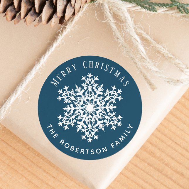 Sticker Rond Snowflake Merry Christmas Holiday Blue  (Créateur téléchargé)