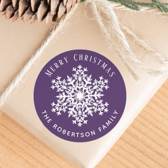 Sticker Rond Snowflake Merry Christmas Holiday Purple (Créateur téléchargé)