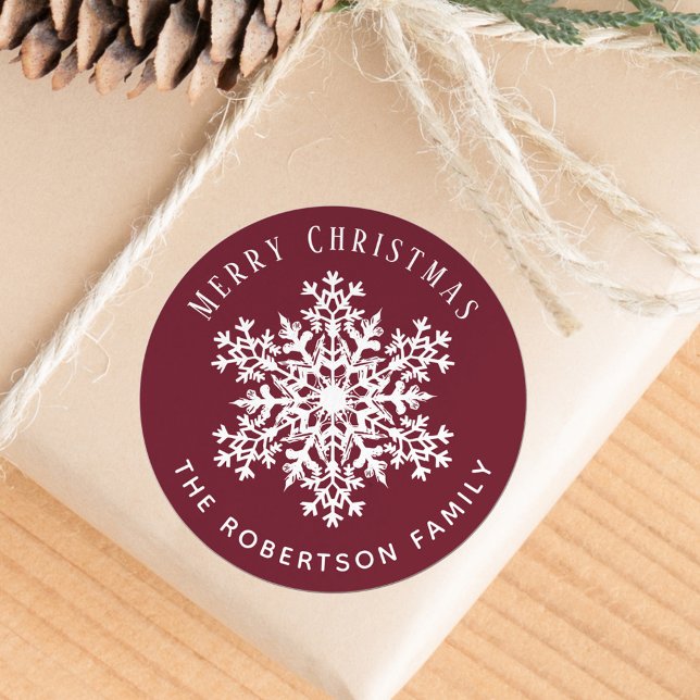Sticker Rond Snowflake Merry Christmas Holiday Red  (Créateur téléchargé)