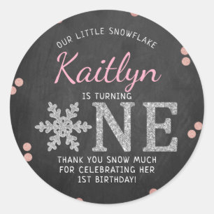 Sticker Rond Snowflake Winter Chalkboard 1er anniversaire