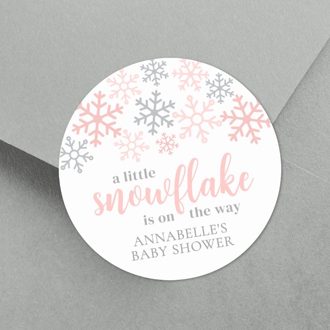Sticker Rond Snowflake Winter Girl Baby Shower (Snowflake Winter Girl Baby Shower Classic Round Sticker)