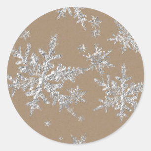 Sticker Rond Snowflakes argenté Brown Kraft rustique
