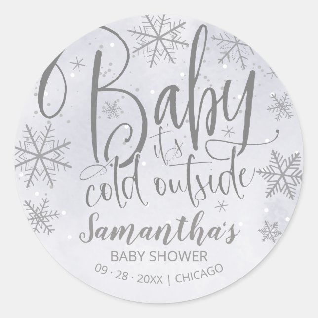 Sticker Rond Snowflakes Baby Il fait froid dehors Baby shower g (Devant)