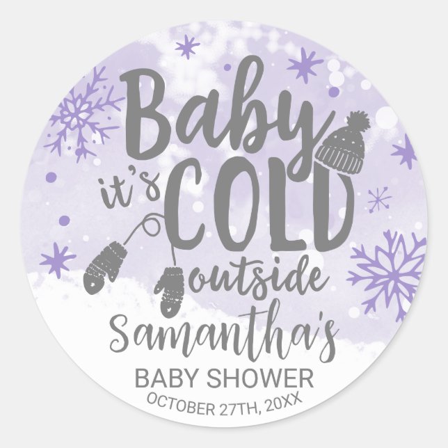 Sticker Rond Snowflakes Baby It's Cold Outside Baby shower (Devant)