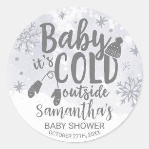 Sticker Rond Snowflakes Baby It's Cold Outside Baby shower Clas
