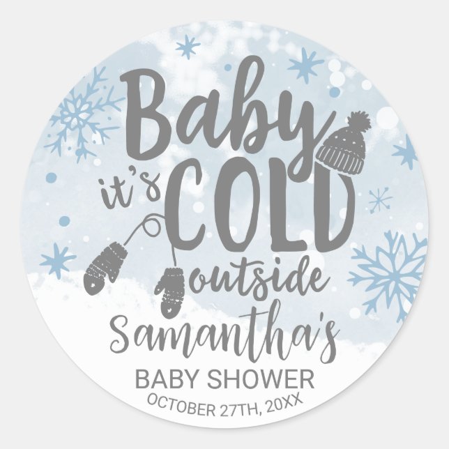Sticker Rond Snowflakes Baby It's Cold Outside Baby shower Clas (Devant)