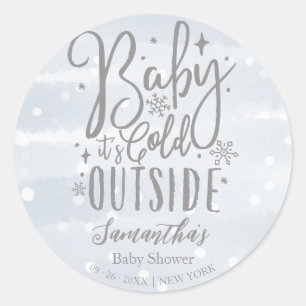 Sticker Rond Snowflakes Baby It's Cold Outside Boy Baby shower