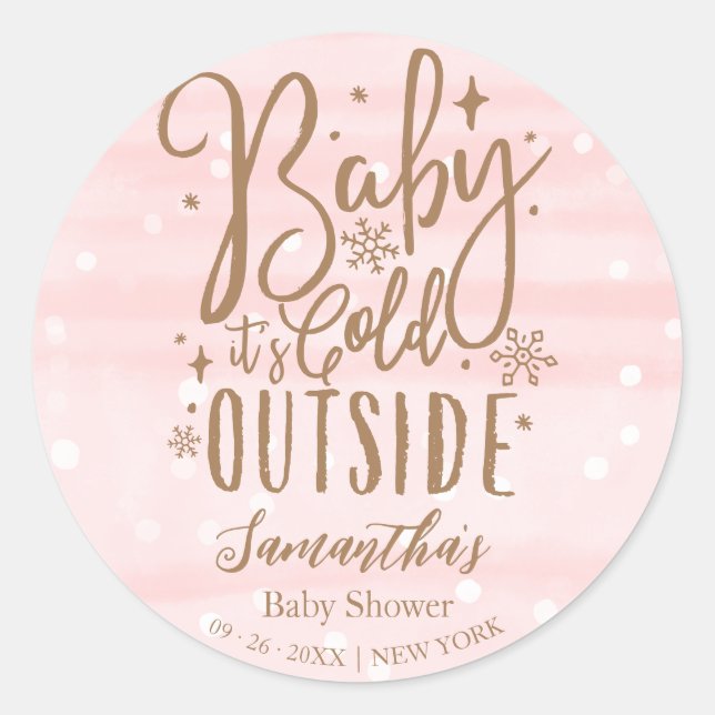 Sticker Rond Snowflakes Baby It's Cold Outside Girl Baby shower (Devant)