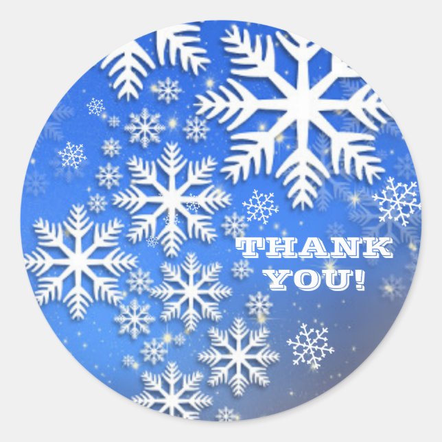 Sticker Rond Snowflakes et étoiles Merci texte personnalisé (Devant)
